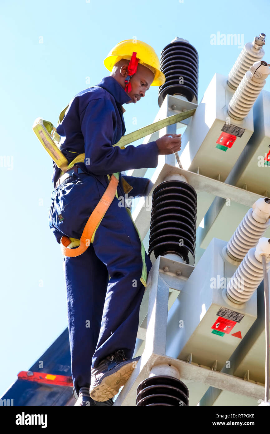 Johannesburg, South Africa April 11 2012 Electricians working on