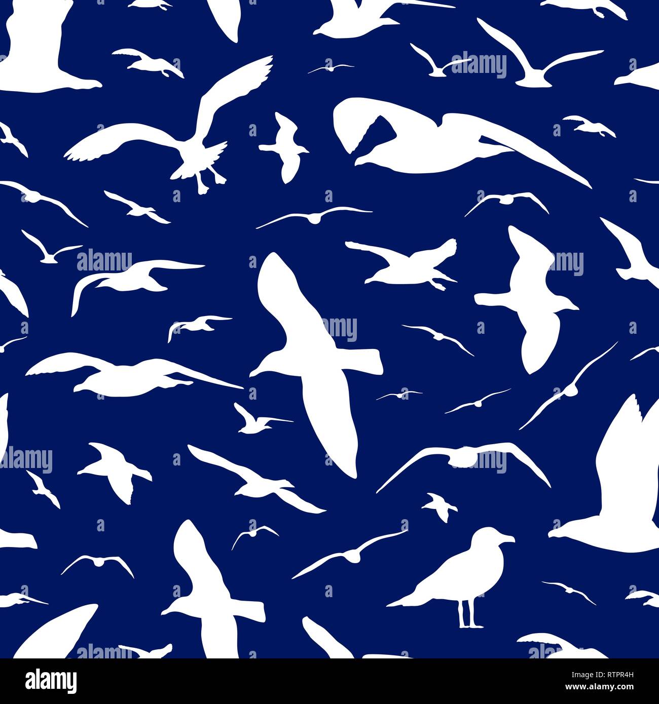 Seagull silhouettes seamless pattern vector background Stock Vector