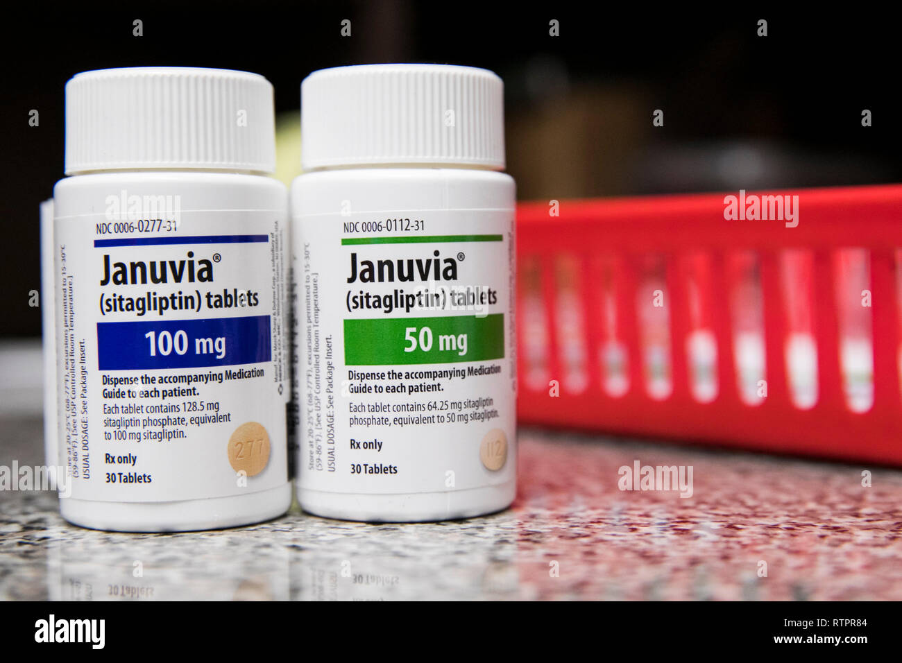 Bottles of Januvia (Sitagliptin) prescription pharmaceuticals