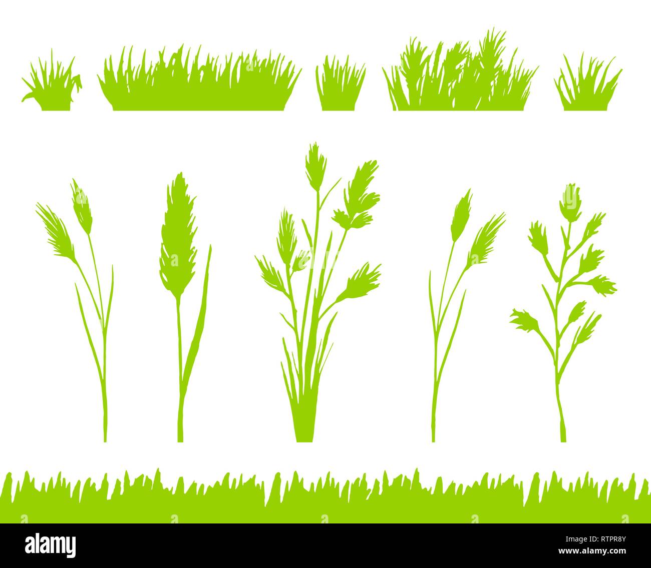 Green grass silhouettes set isolated on white background vector Stock Vector