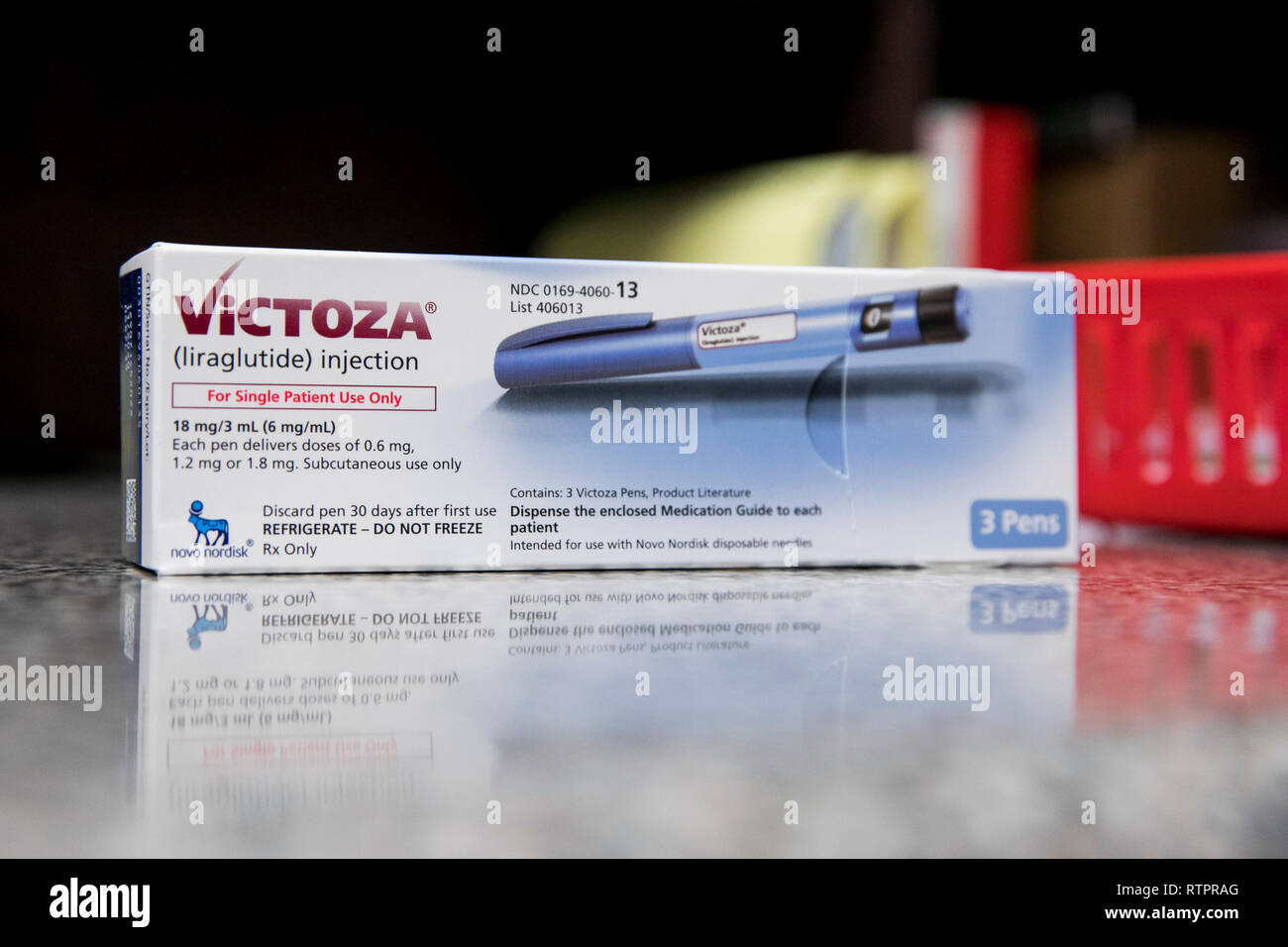 A package of Victoza (Liraglutide) injectors, manufactured by Novo Nordisk,  prescription pharmaceuticals photographed in a pharmacy Stock Photo - Alamy