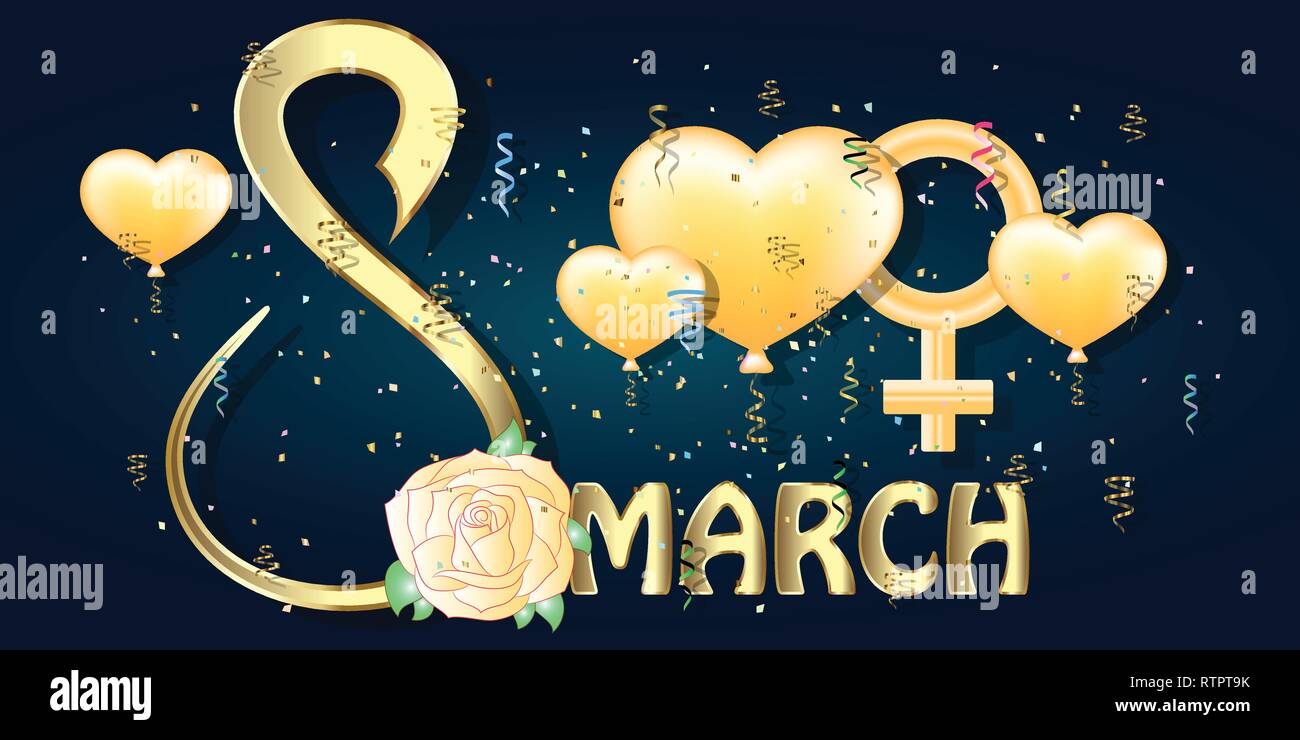 Golden 8th March Womens Day Banner. Vector illustration Stock Vector