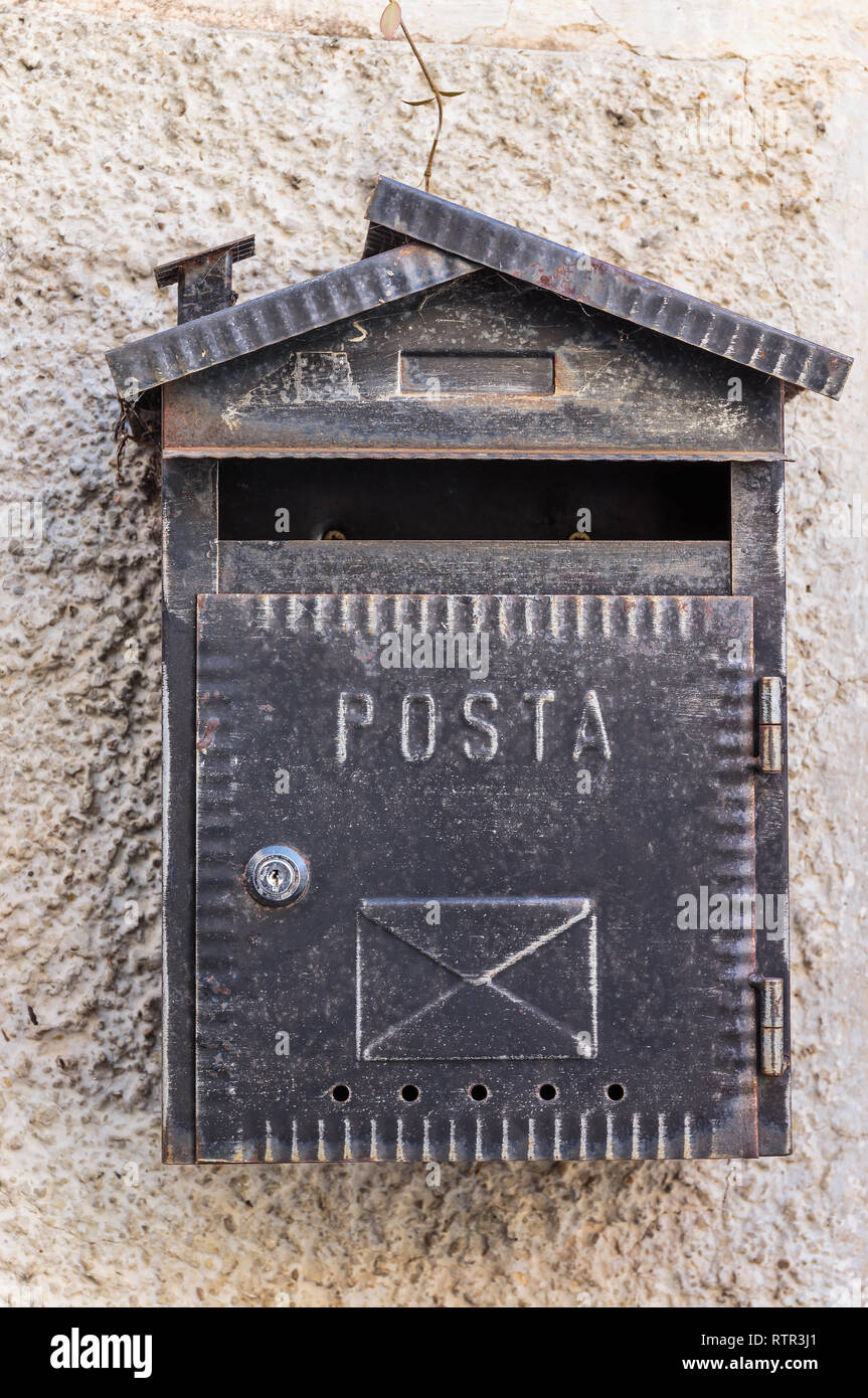 old mailbox on the wall Stock Photo