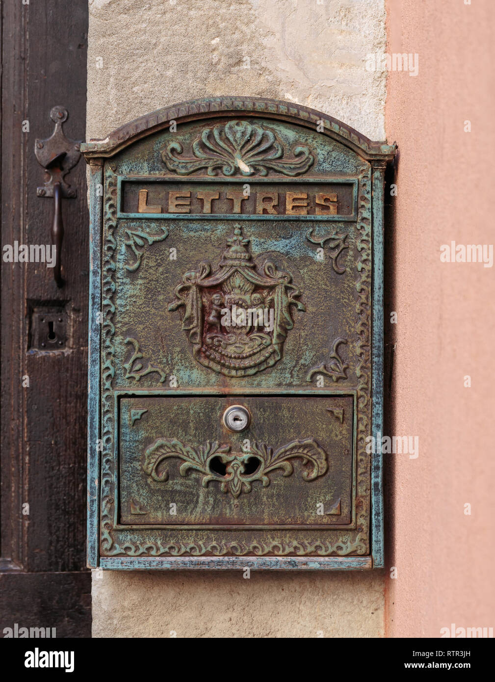 old mailbox on the wall Stock Photo