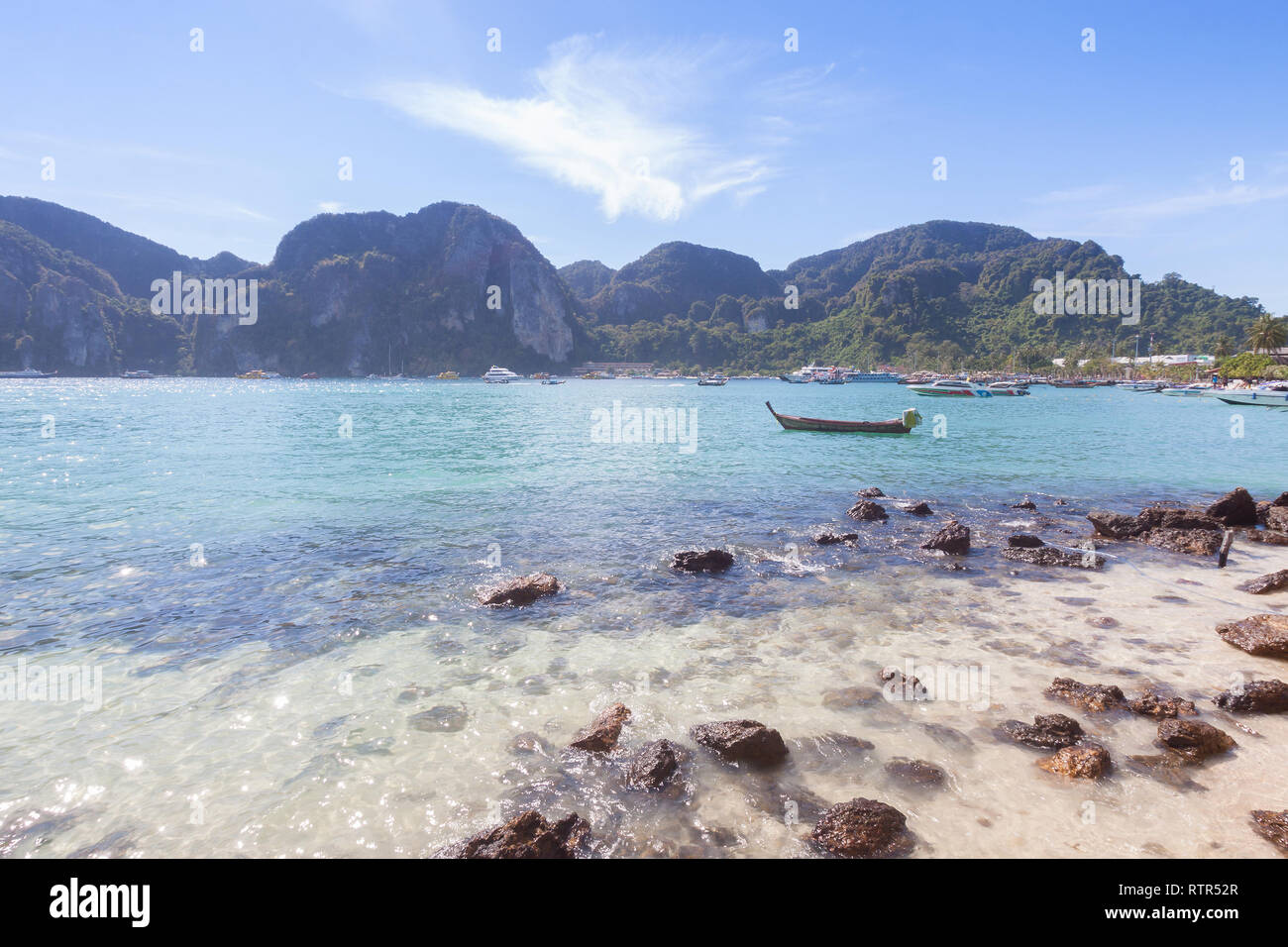 Backlit sea and beutiful rock at Krabi , Thailand Stock Photo
