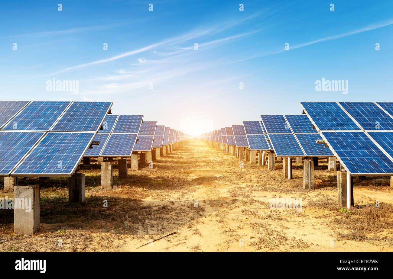 Multiple solar panels, pollutionfree green energy base Stock Photo Alamy