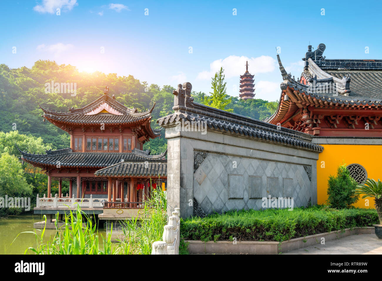 Jiaoshan Scenic Area Temple and Pagoda, Zhenjiang, China. Stock Photo