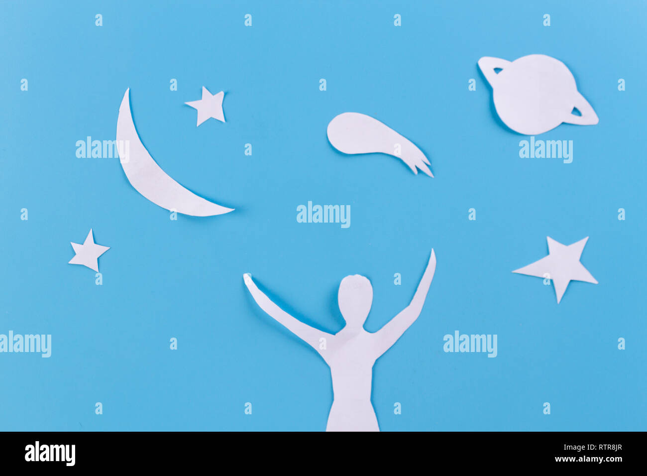 Milky Way. Night sky with stars and silhouette of a man Stock Photo - Alamy