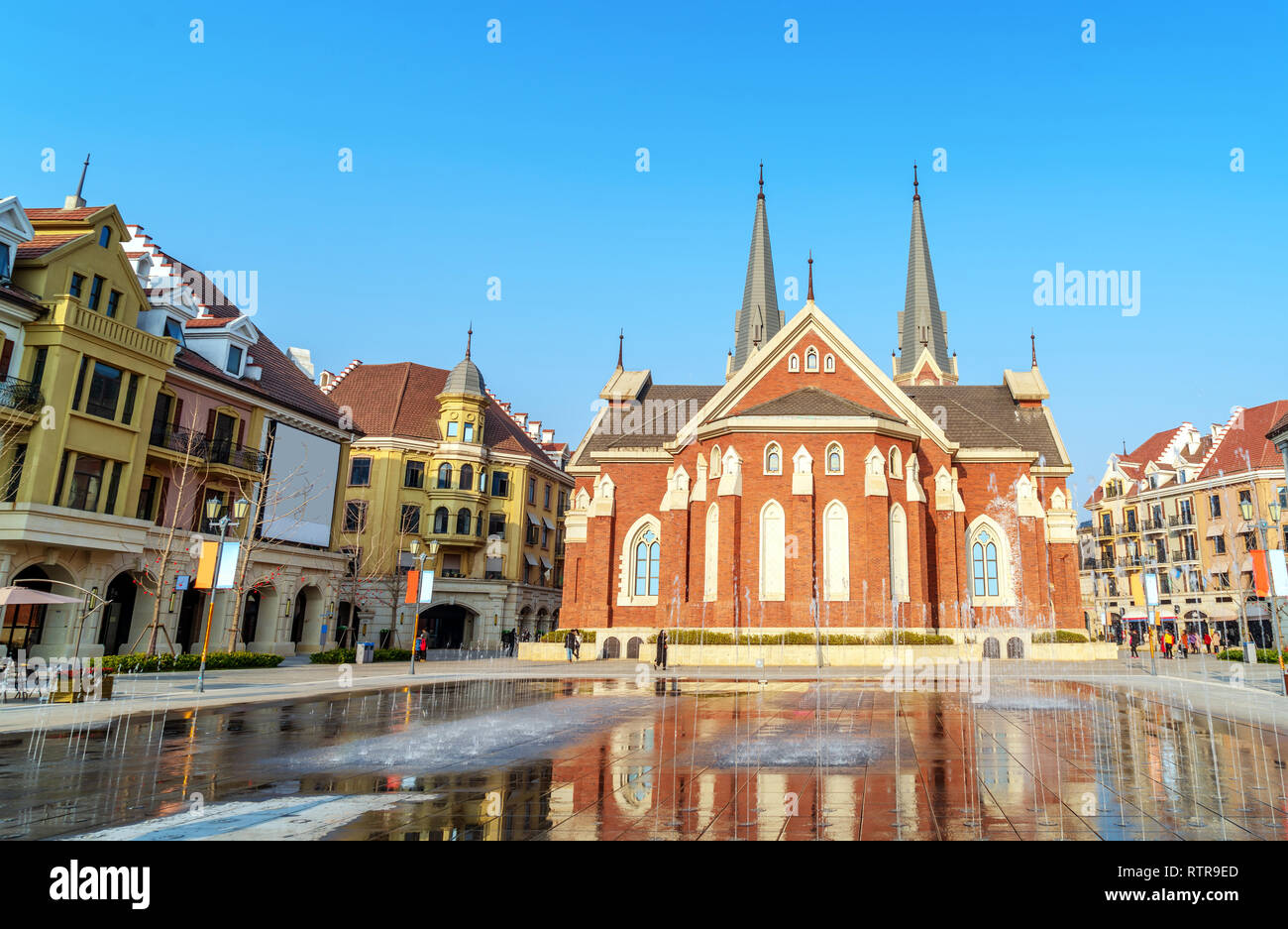 City square and church under the blue sky, Shanghai, China. Stock Photo