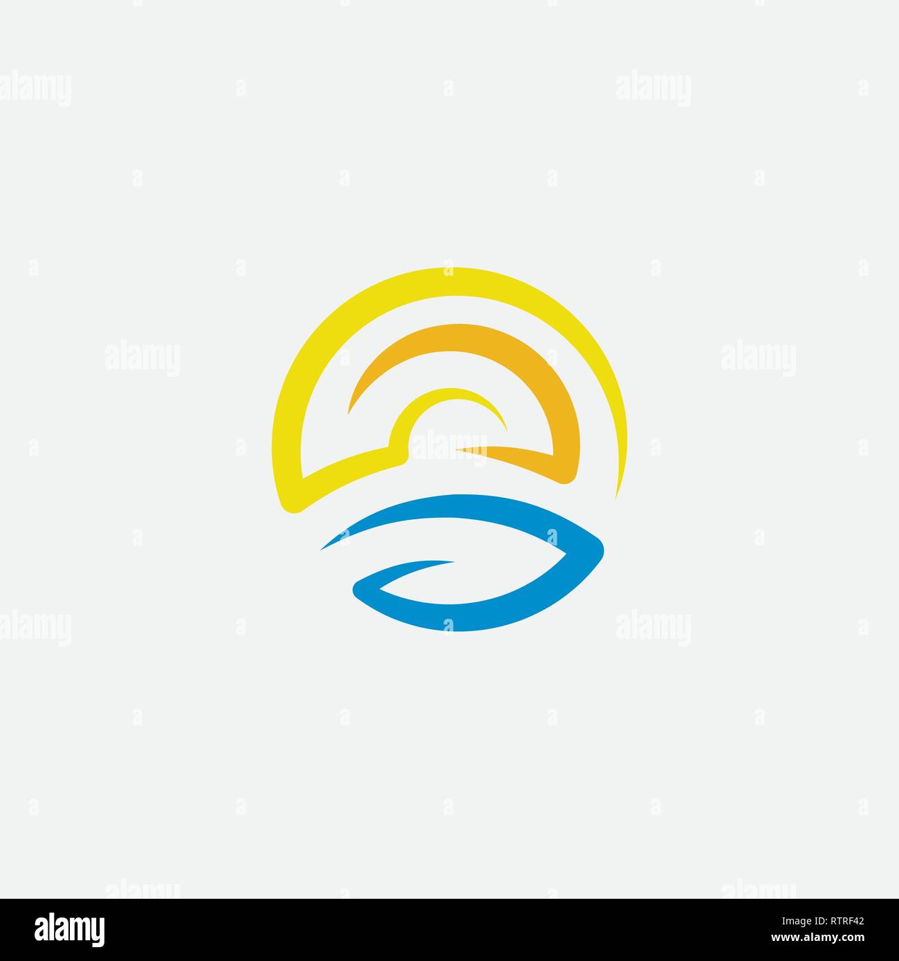 water wave and sun circle icon logo design Stock Vector