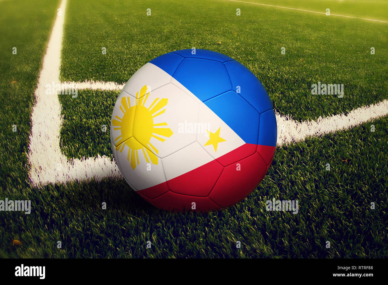 Philippines ball on corner kick position, soccer field background