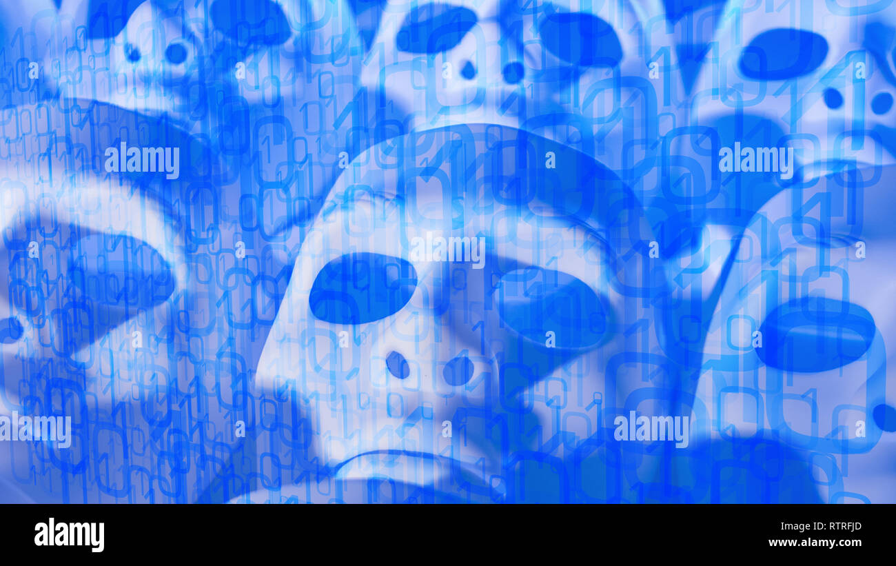 Ai robots protect cyber attacks, robot masks background Stock Photo