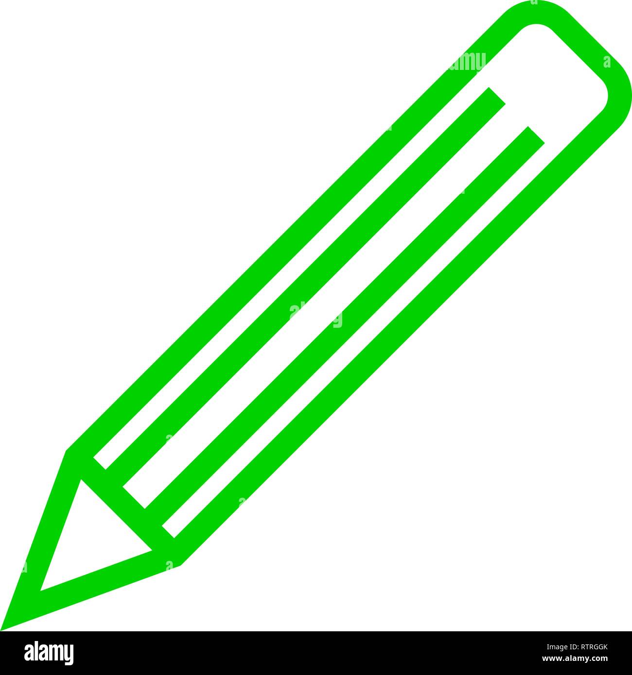 Pencil symbol icon - green simple outline, isolated - vector ...