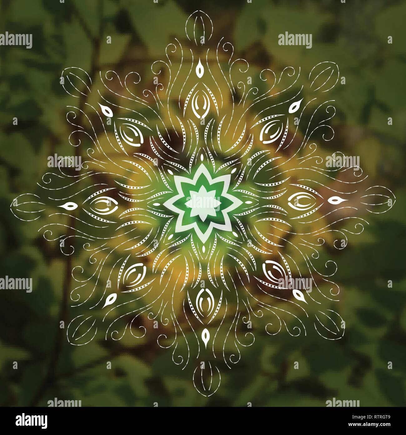 Mandala on green leaves nature background. Vector boho mandala. Yoga  template, psychedelic, psychology Stock Vector Image & Art - Alamy