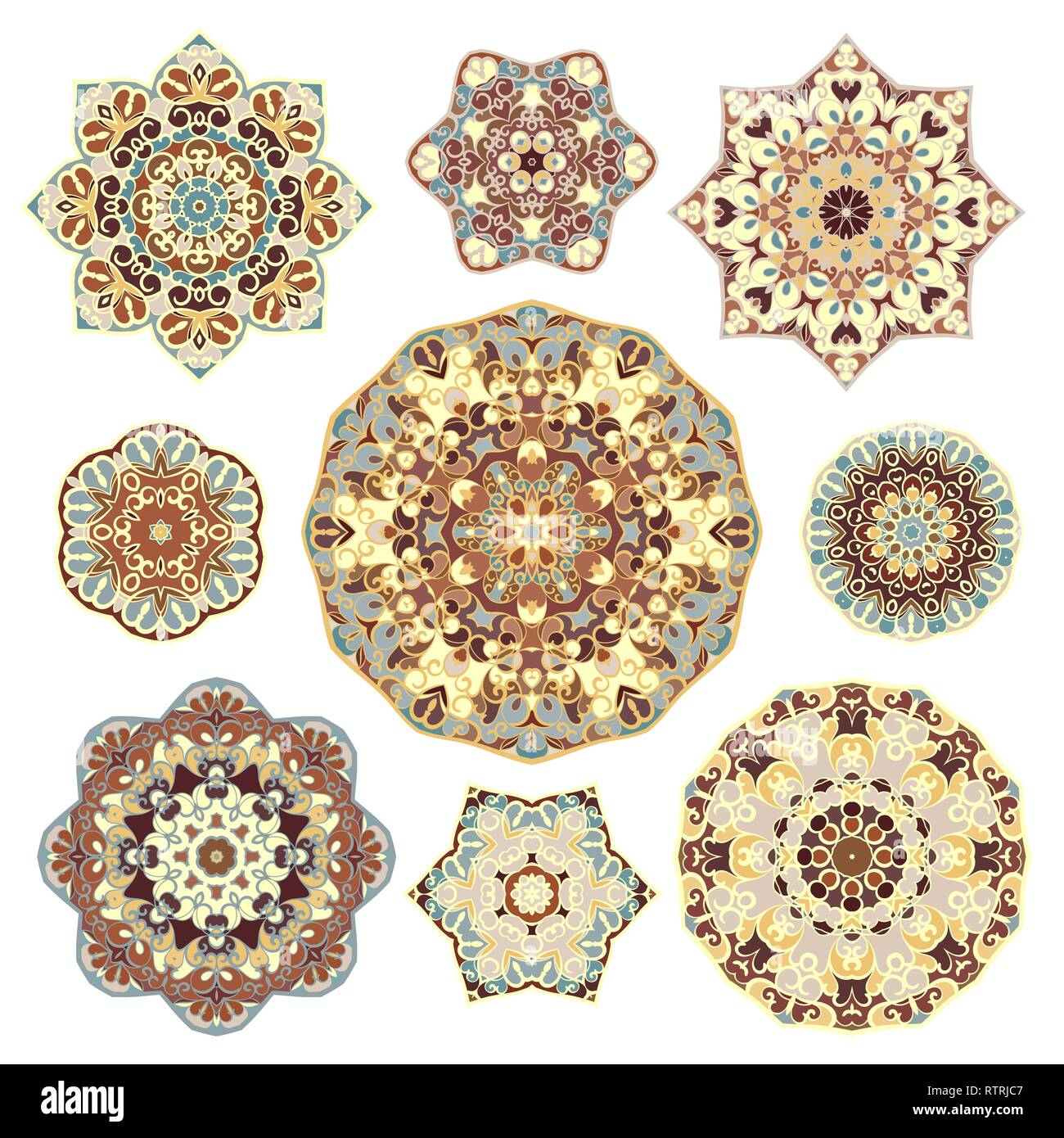 Set of nine abstract circular elements. Round colorful mandalas ...