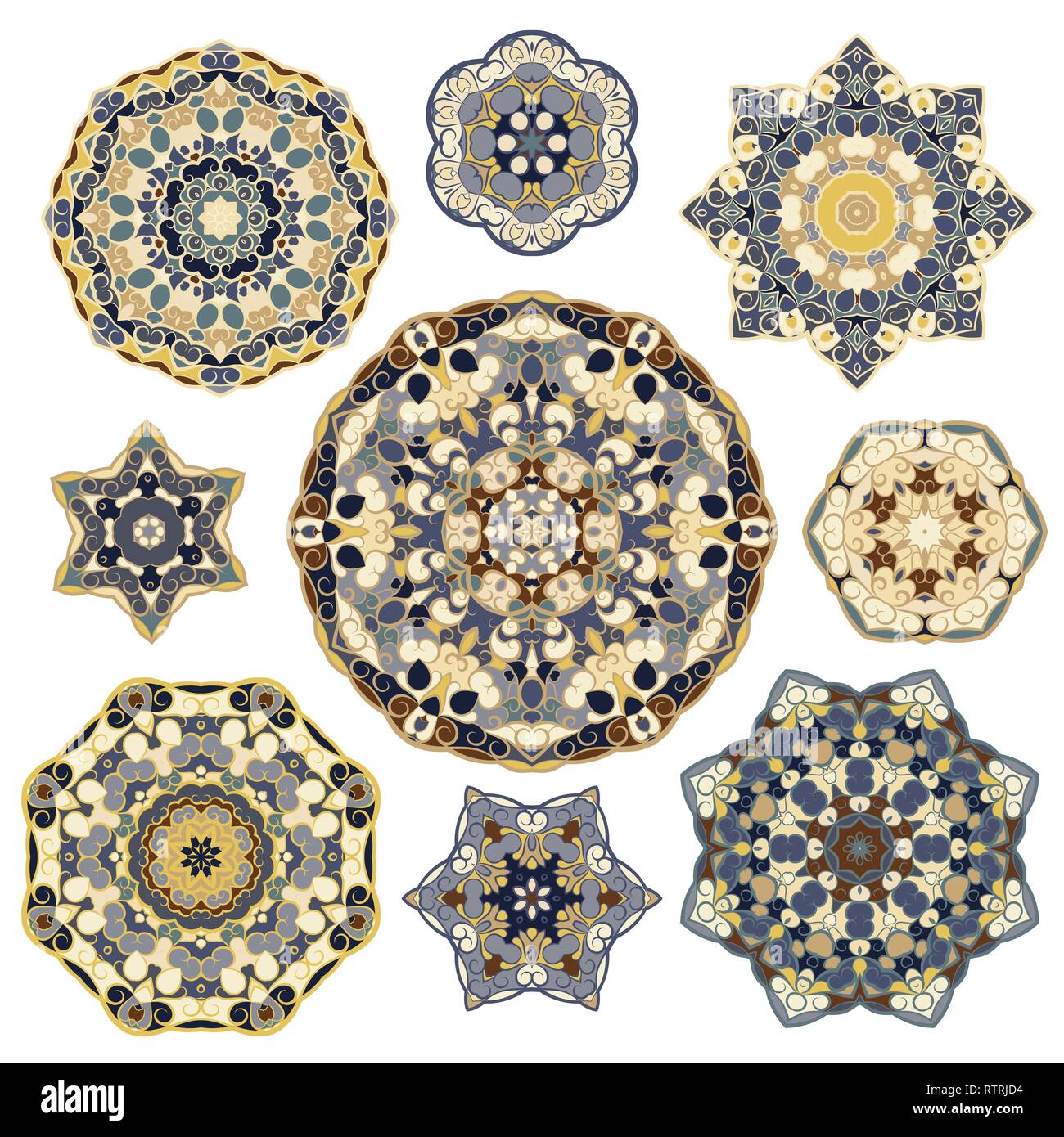 Set of nine abstract circular elements. Round colorful mandalas ...
