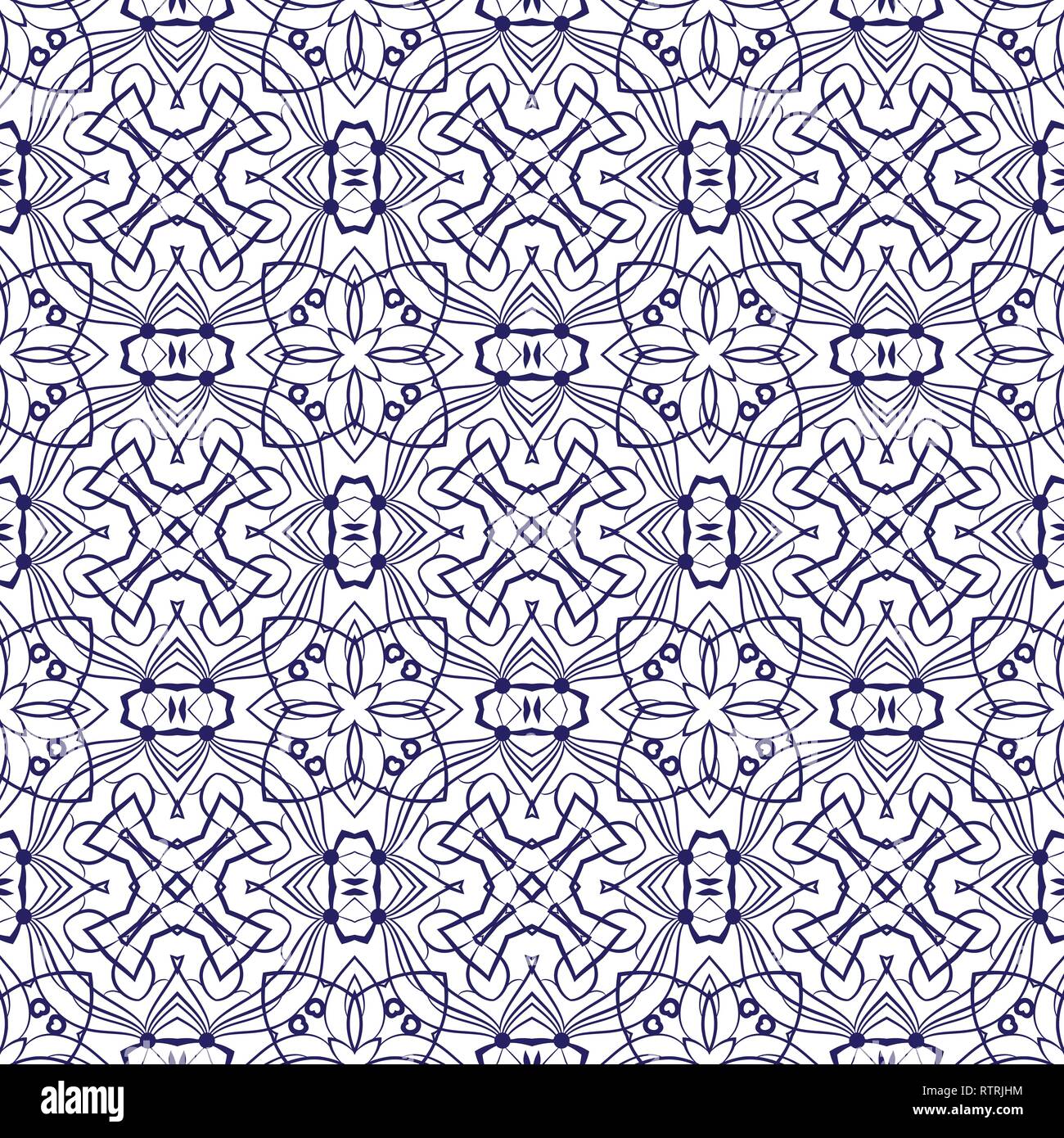 Blue lace seamless pattern on white background. Stock Vector
