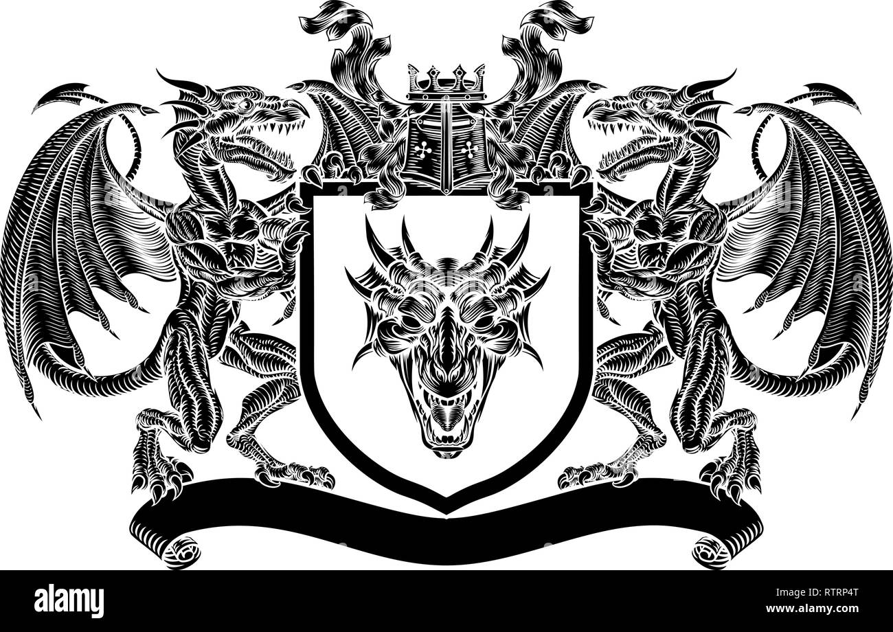 Emblem Shield Dragon Heraldic Crest Coat Of Arms Stock Vector Art