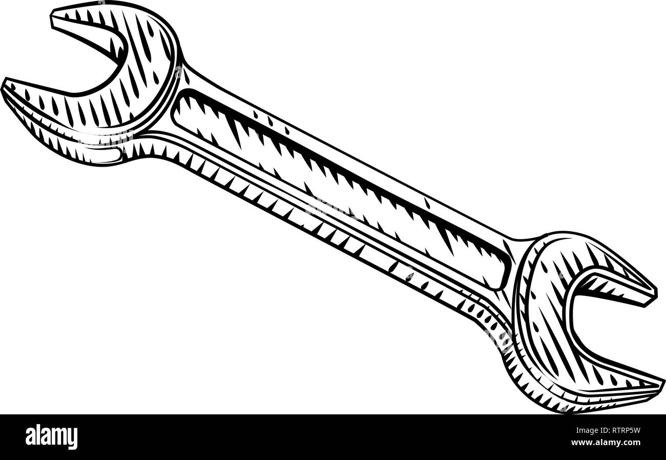 Spanner Wrench Vintage Woodcut Illustration Stock Vector