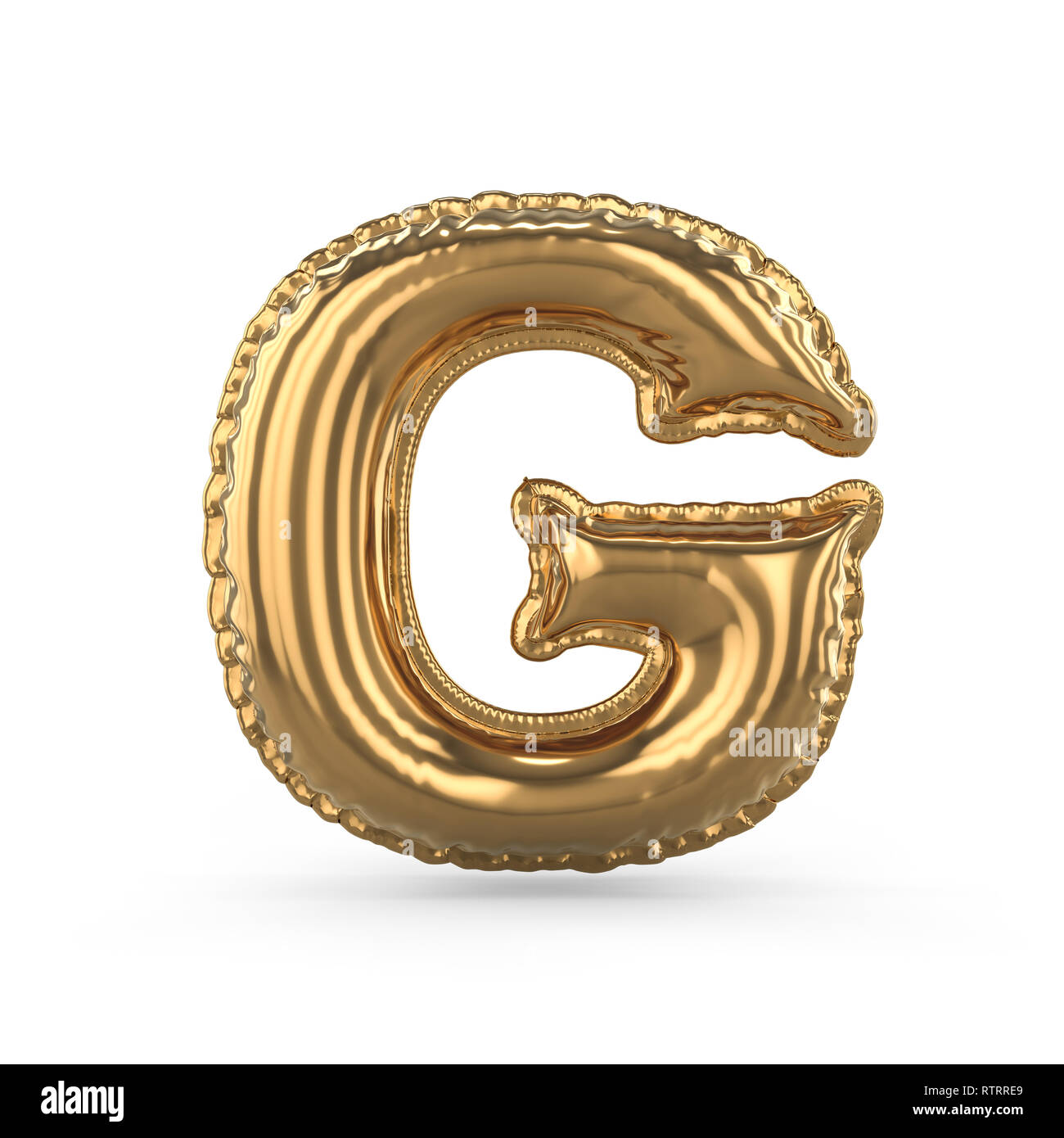 Golden letter G made of inflatable balloon isolated on white background ...
