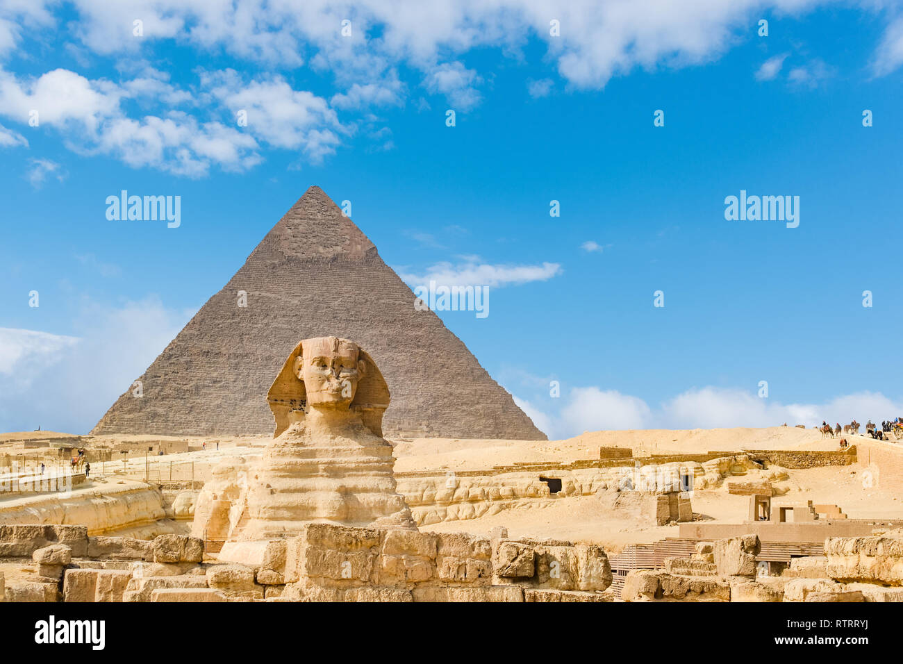 The Sphinx and Pyramid,Cairo,Egypt Stock Photo