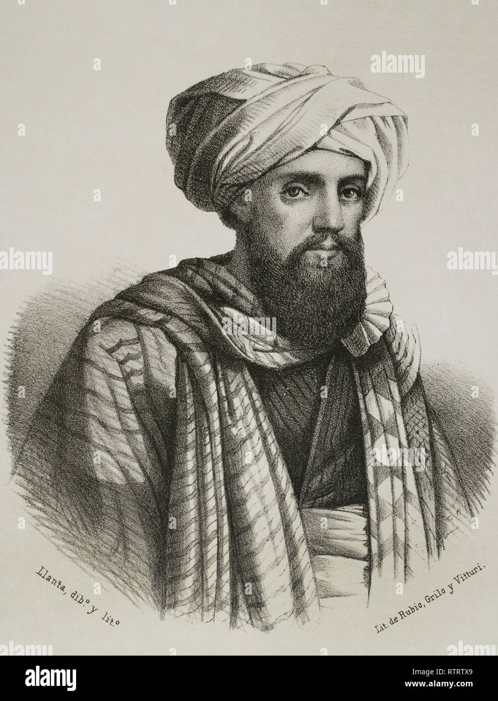 Domingo Francisco Jorge Badia y Leblich (1767-1818), so-called Ali Bey el Abbassi. Spanish explorer, soldier and spy. Lithography. Historia Ilustrada y Descriptiva de sus Provincias. Catalonia. 1866. Stock Photo