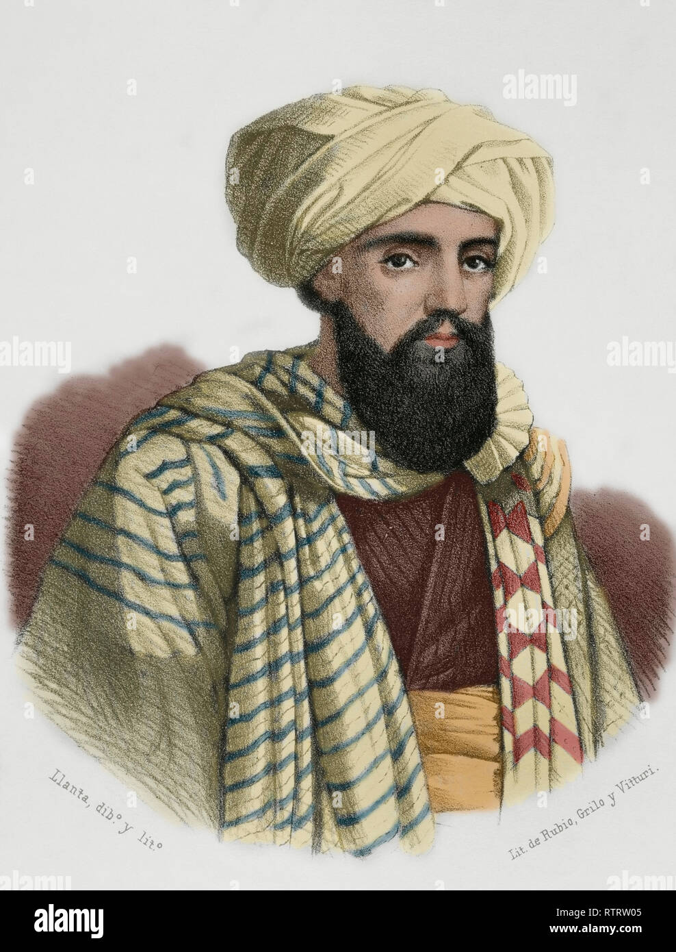 Domingo Francisco Jorge Badia y Leblich (1767-1818), so-called Ali Bey el Abbassi. Spanish explorer, soldier and spy. Lithography. Later colouration. Historia Ilustrada y Descriptiva de sus Provincias. Catalonia. 1866. Stock Photo