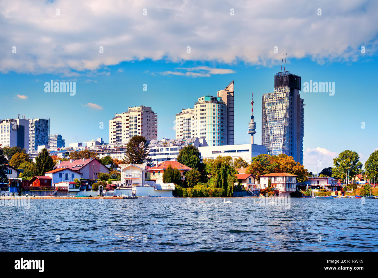 Sunny day at a lake in the city of Vienna, Austria Stock Photo