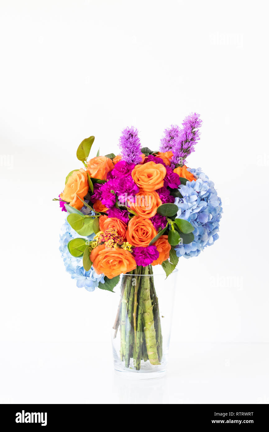 Colorful floral arrangement with hydrangeas and roses Stock Photo Alamy