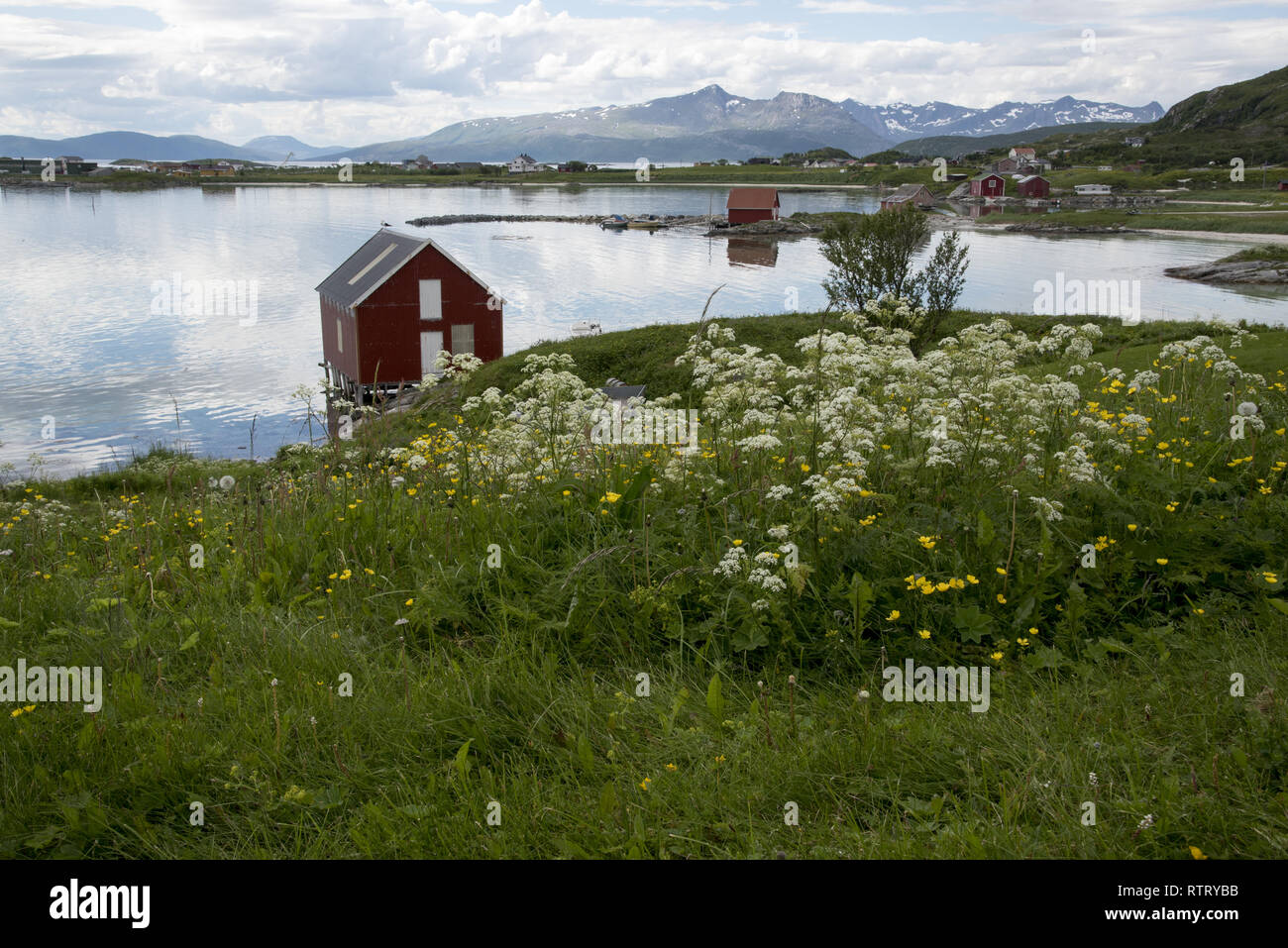 Kvaløya is a mountainess arctic island just west of Tromsø in Northern Norway. Stock Photo