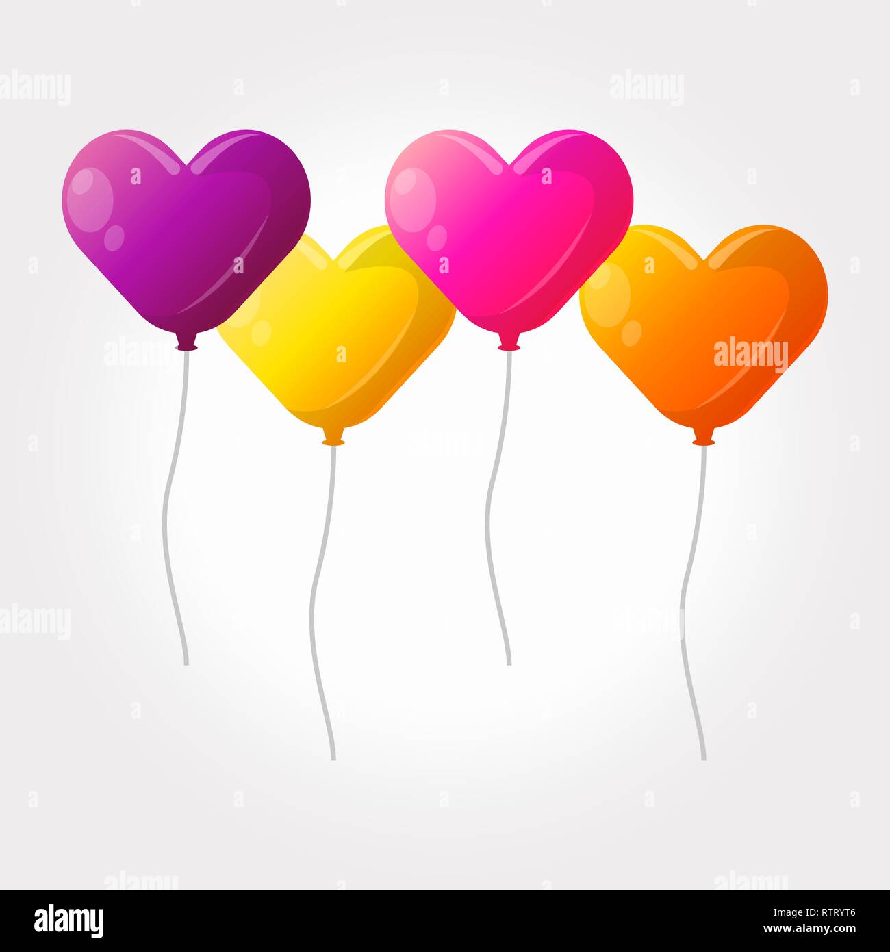Set of colorful heart balloons on white background, vector illustration ...