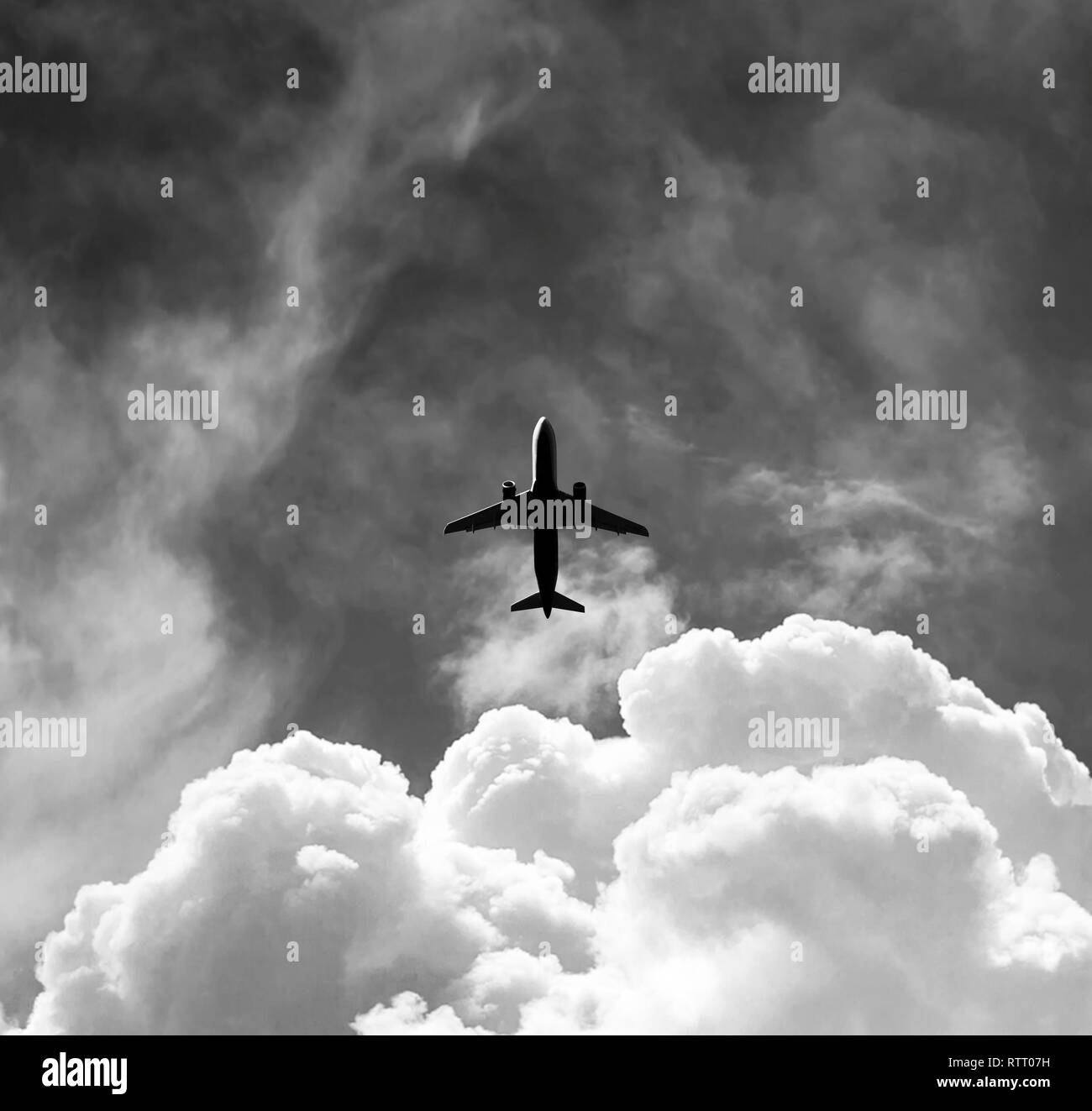 Commercial aircraft is flying high above, and on its way to it's ...