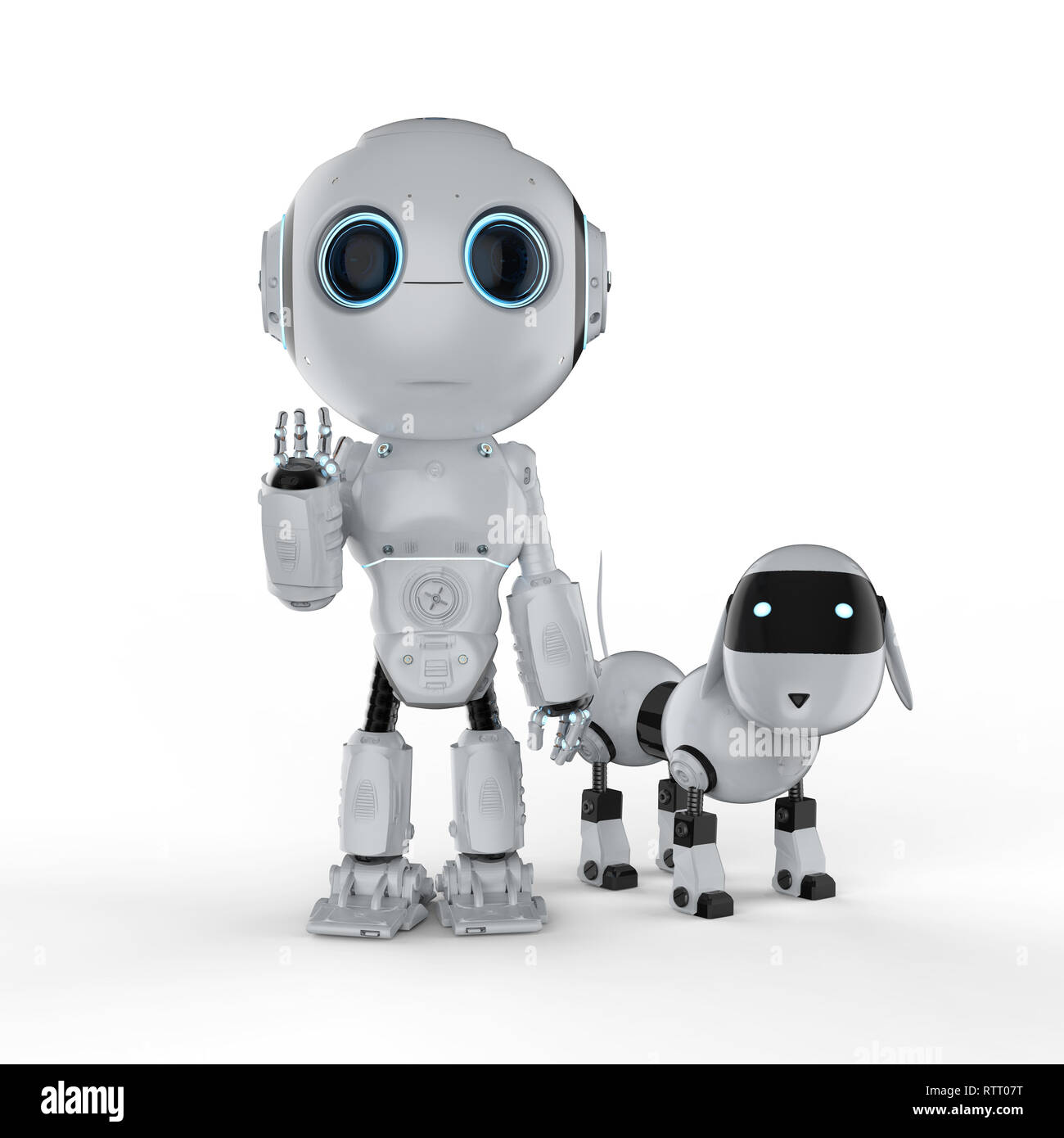 3d rendering cute robot with dog robot on white background Stock Photo