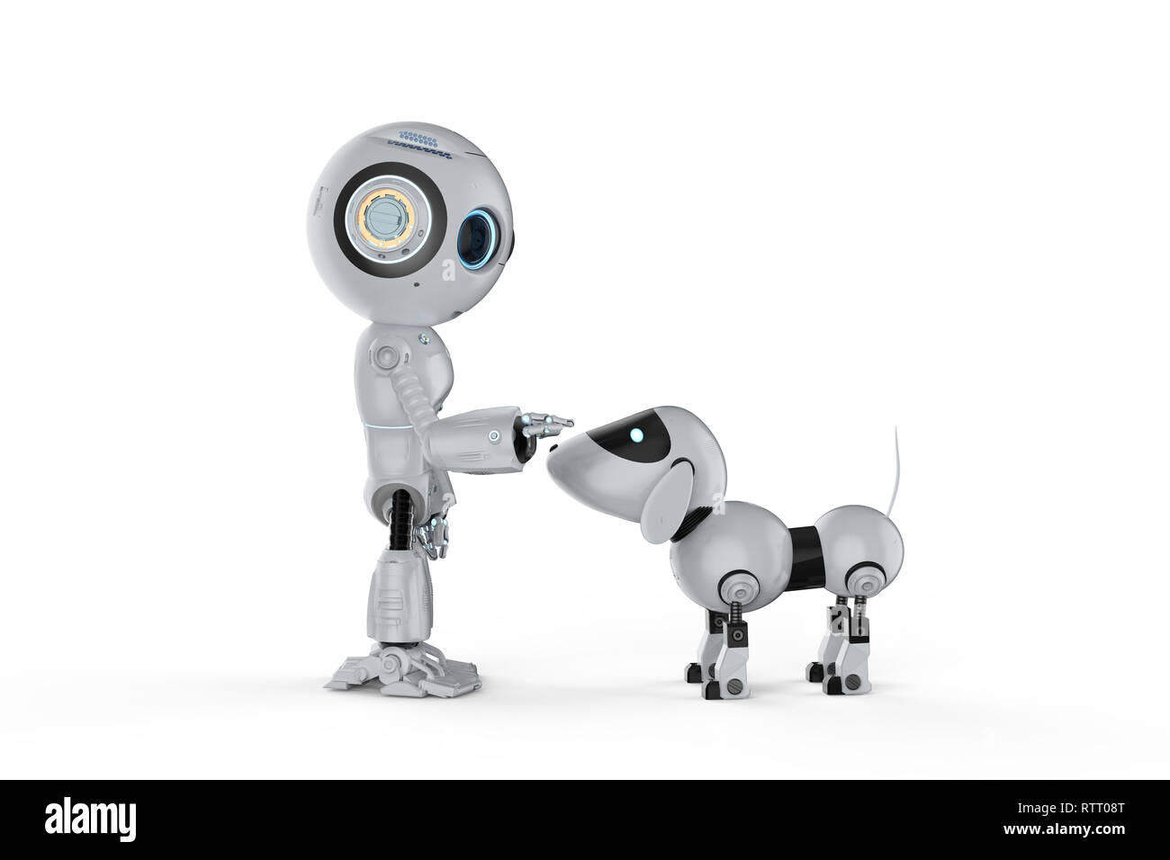 3d rendering cute robot with dog robot on white background Stock Photo