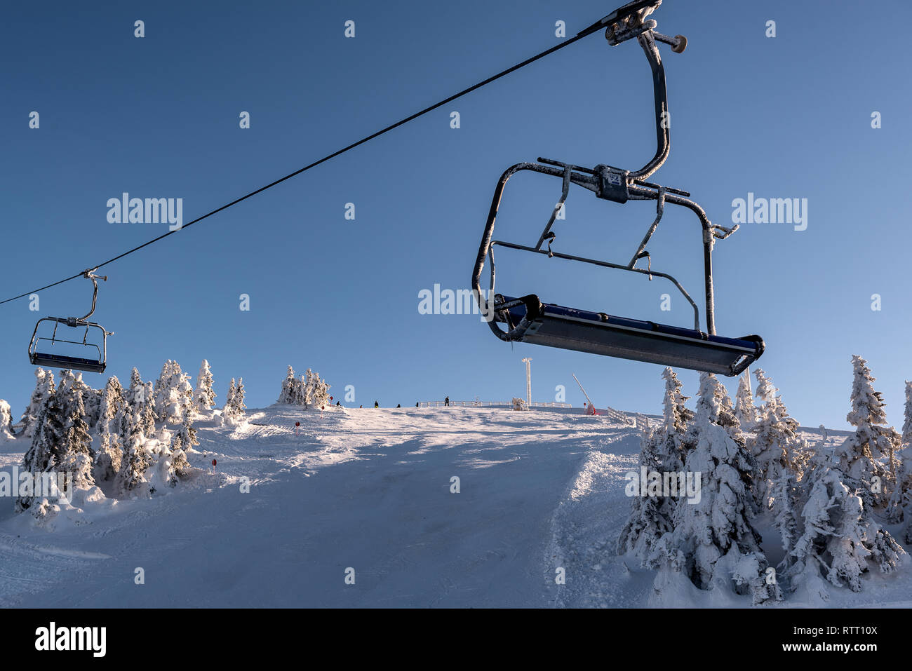 Empty chair ski lift, mountain Kopaonik, Serbia Stock Photo