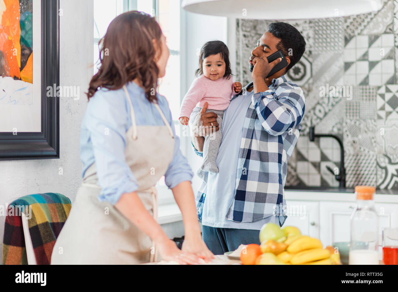 man spending holiday with family, gadget and technology concept, lifestyle Stock Photo