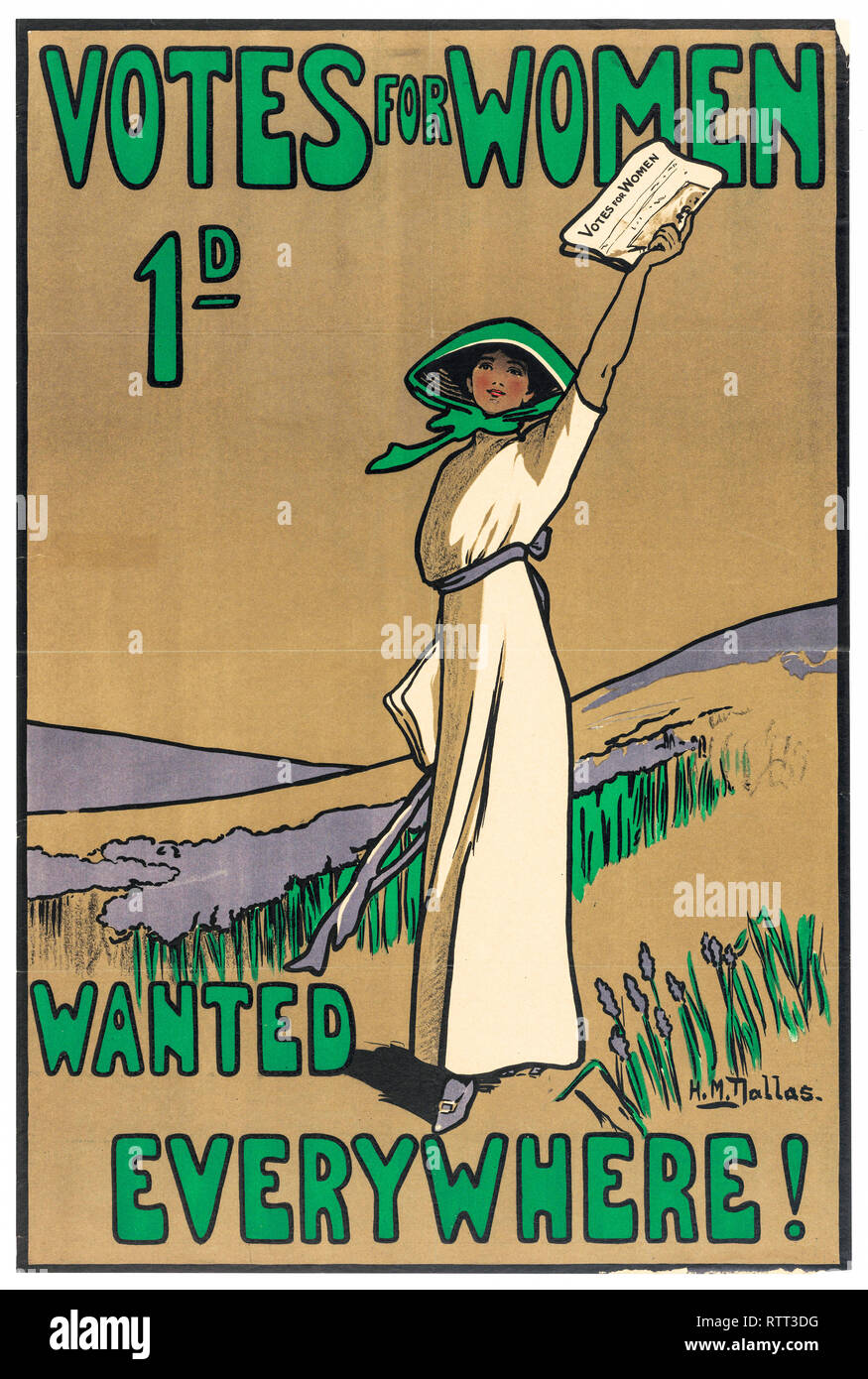 British Votes for Women poster, 1d, Wanted Everywhere!, women's suffrage, circa 1903-1926, UK Stock Photo