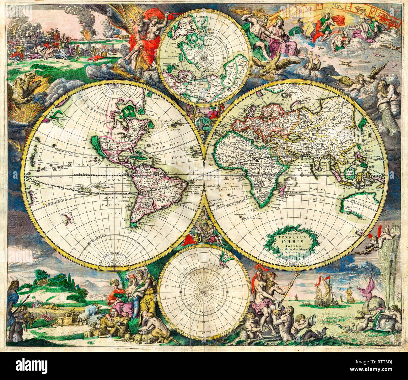 Old World map, 1689, Gerard van Schagen Stock Photo