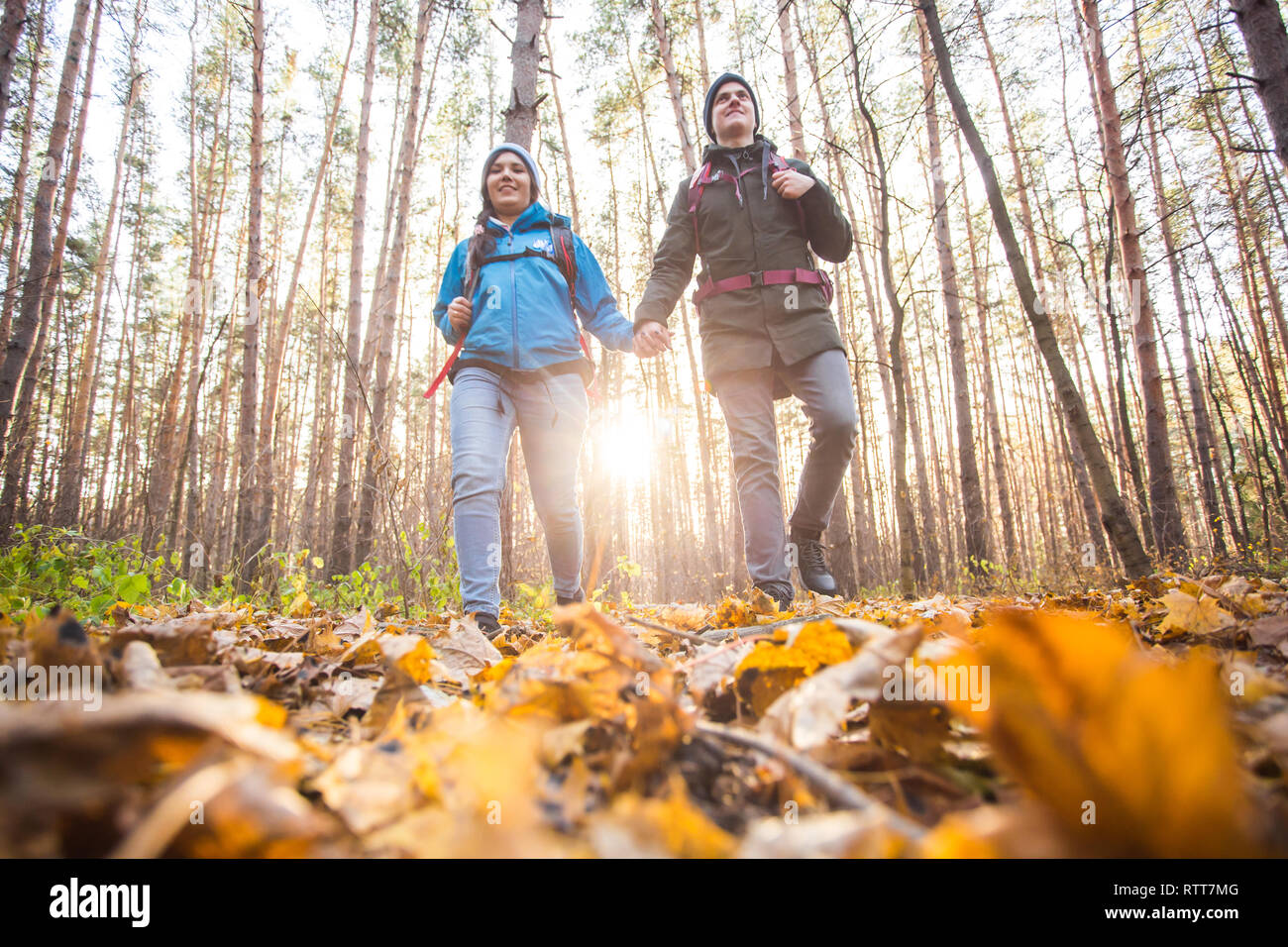 People Camping Trip And Nature Concept Low Angle Shot Of