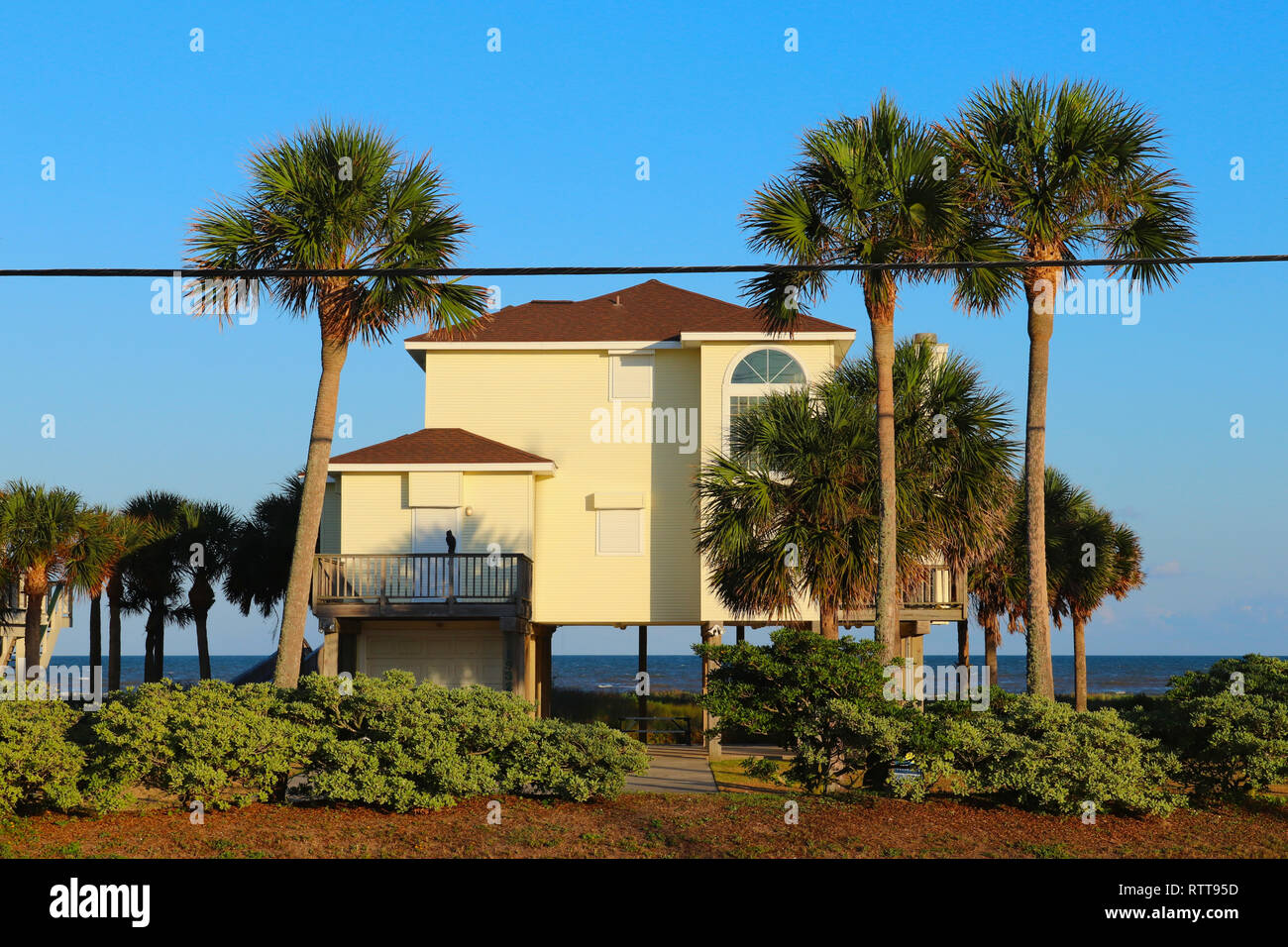 GALVESTON ISLAND, TEXAS, USA JUNE 9, 2018 Sunlit oceanfront holiday