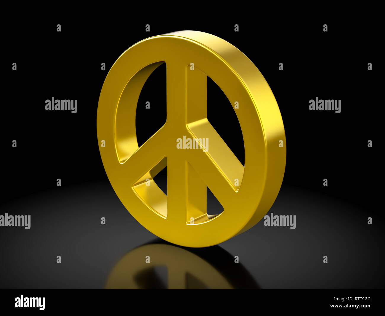Gold peace symbol on a black background. 3d illustration Stock Photo - Alamy