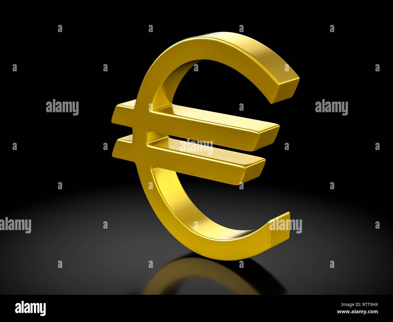 Gold euro symbol on a black background. 3d illustration Stock Photo - Alamy