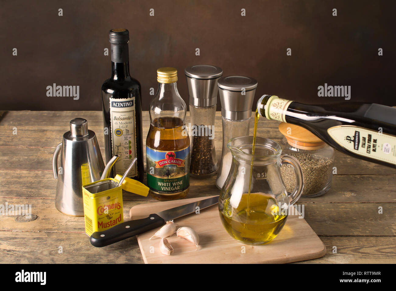 Mixing the ingredients for vinaigrette, salad dressing, french dressing