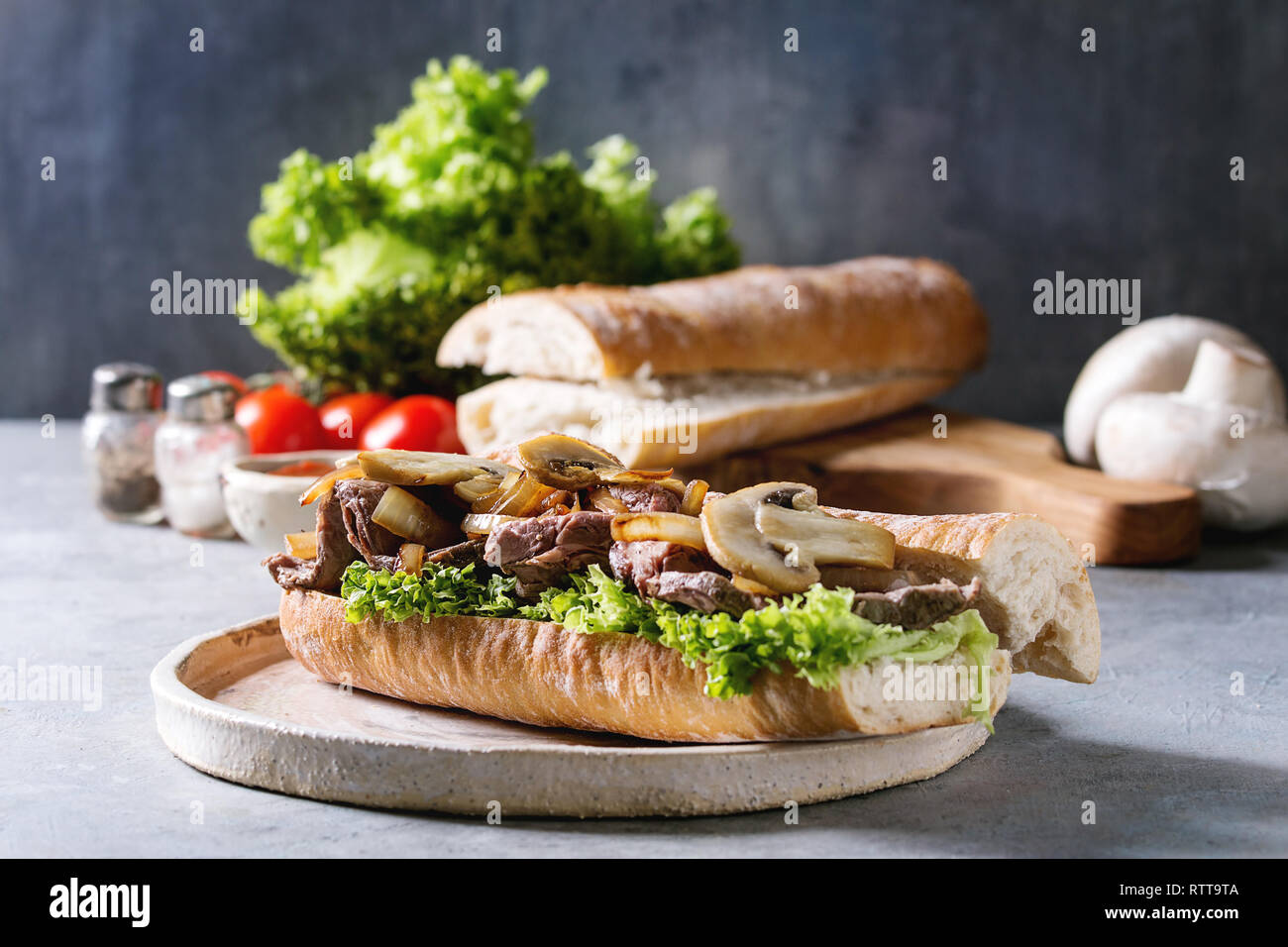 Beef baguette sandwich Stock Photo Alamy