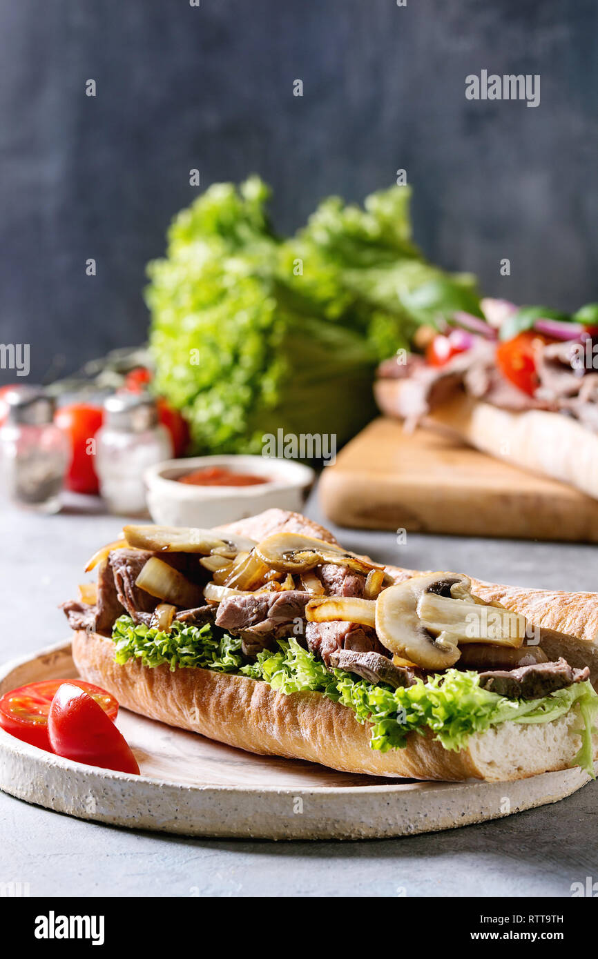 Beef baguette sandwich Stock Photo Alamy