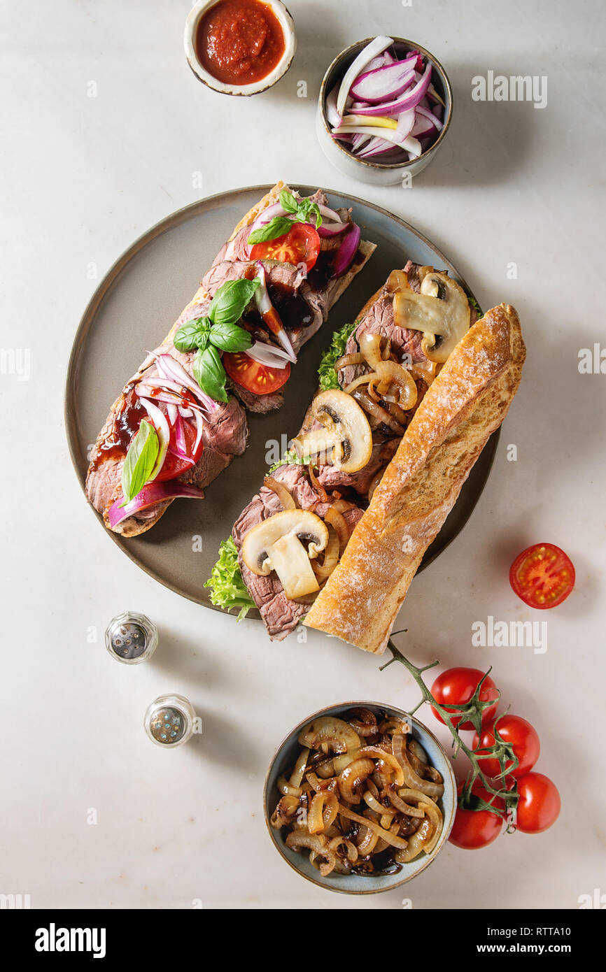 Beef baguette sandwich Stock Photo Alamy