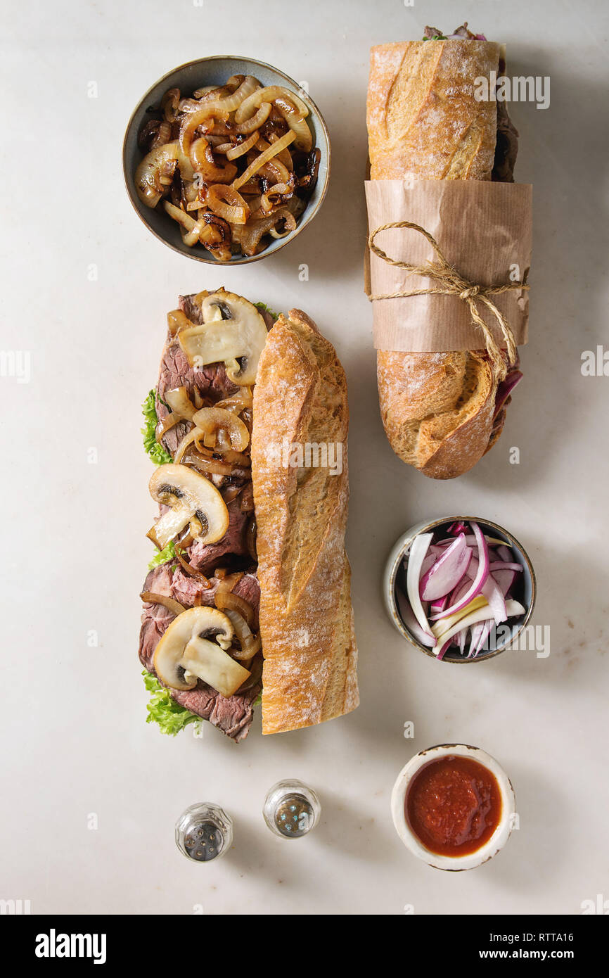 Beef baguette sandwich Stock Photo Alamy