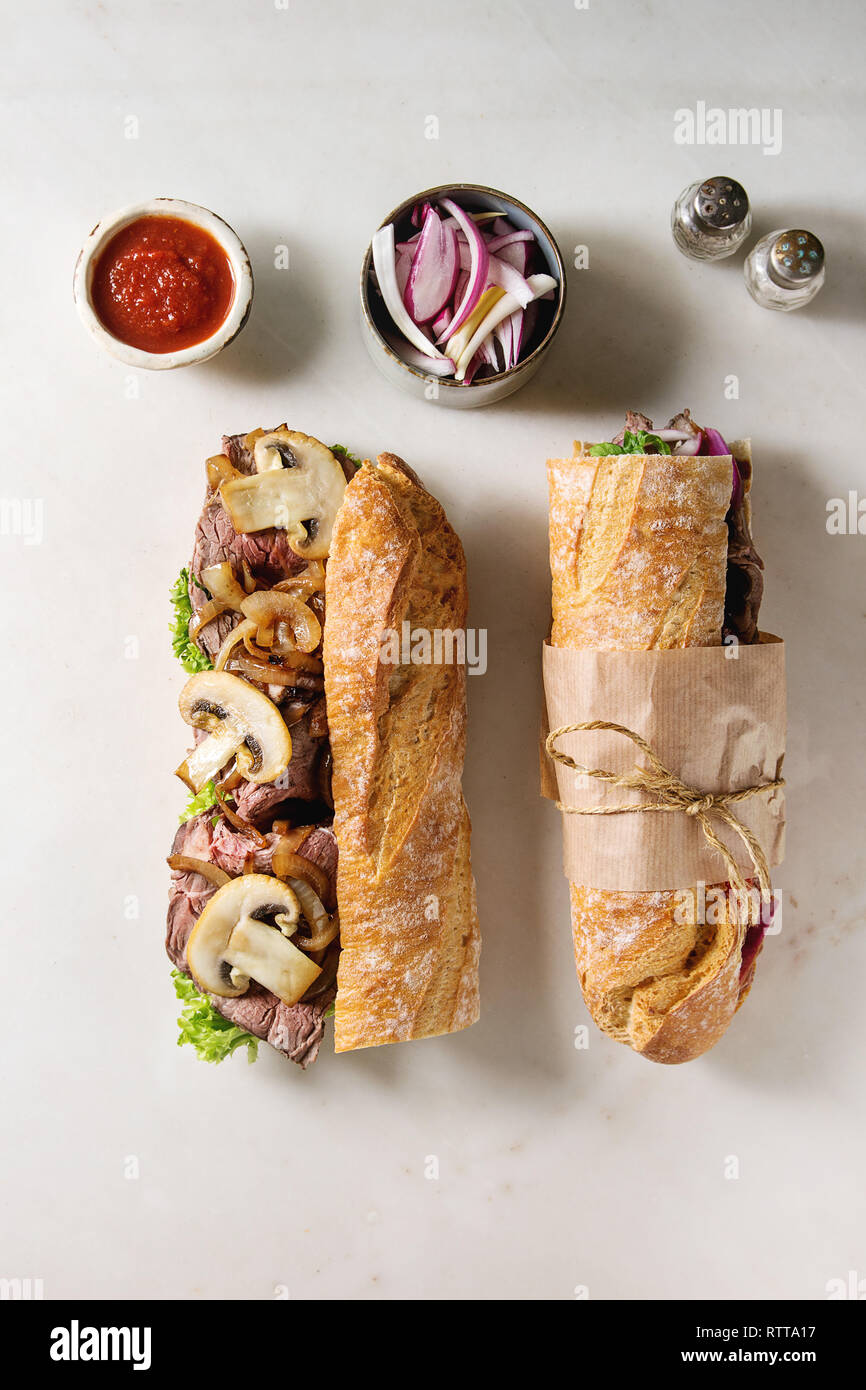 Beef baguette sandwich Stock Photo Alamy