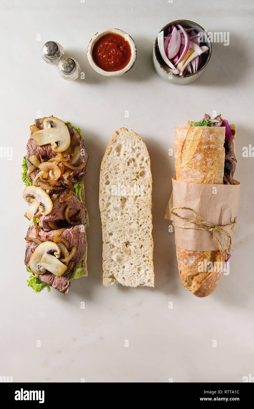 Beef baguette sandwich Stock Photo Alamy