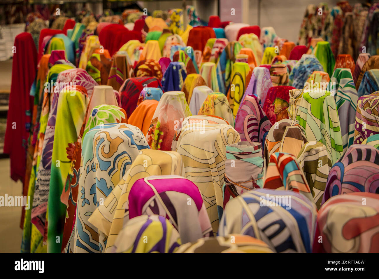 colourful traditional sari fabric in shop in Little India, Kuala Lumpur